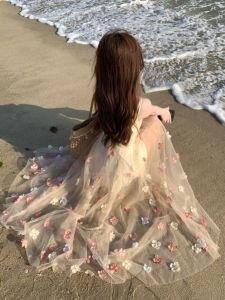 CHANGTONG | Beach Holiday Style Floral Tulle Strap Dress