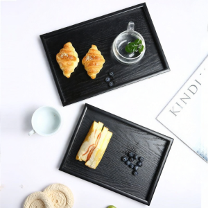 Multifunctional Black Wooden Tray Rectangular
