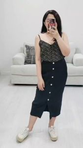Rok Midi Wanita Murah Melar (GU629 Rib Black Skirt)