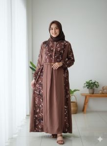 Terbaru gamis Shakila gamis lebaran 2026 wanita dewasa busui bahan crinkle aleva motif bunga etnik abstrak model terbaru kekinian