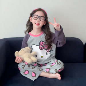 Girls Pure Cotton Sleepwear Autumn Winter Thickened Home Clothes Set A-Class Long Sleeve round Neck Home Comfortable Outfit