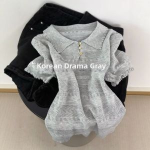 DUOFEIYAN | Hollow Lace Collar Ice Silk Short Sleeve Polo Shirt