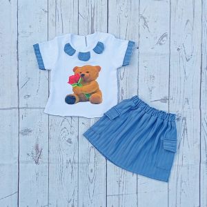 Setelan Anak Perempuan Rok Kargo Bahan Knit Hornet Mix Crinkle Airflow Usia 1-7Tahun