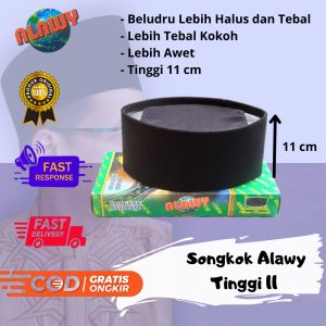 Peci Songkok Hitam Tinggi 11 Polos Merek Alawy Pria Dewasa Kokoh Tebal