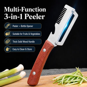 Multifunctional Stainless Steel Peeler Bottle Opener Solid Wood Thickened Fruit And Vegetable Peeler Suitable For Sugarcane Pumpkin Fruit