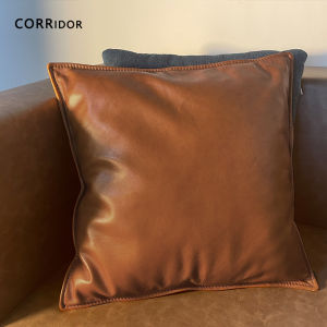 CR | ดีไซน์เนอร์สไตล์นอร์ดิก | หมอนอิงขนเป็ดหนังแท้แบบออริจินอลหมอนกอดโซฟาหมอนรองเอวหนังวัวชั้นบนสุดสำหรับห้องนั่งเล่นเบาะพิงหลัง