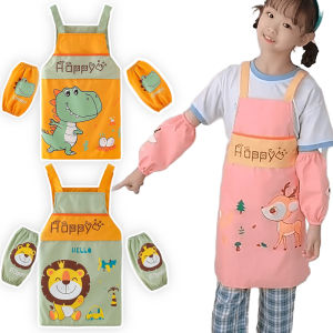 Cartoon Children Eating Drinking Apron Sleeve Cover Set Baby Waterproof and Antifouling Painting Gown Kid Sleeveless Bib