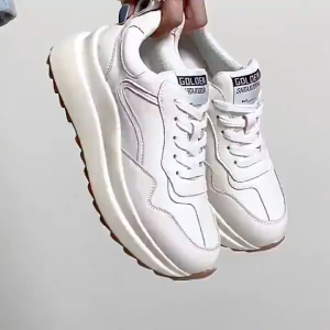 COLDIE Women White Sneakers Korean Style Thick Sole Casual Shoes Comfortable Platform Rubber Sneakers for Daily Walking