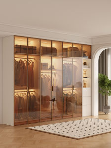Modern Minimalist Luxury Wooden Door Wardrobe 2024 New Style Home Use Bedroom Closet Glass Door Combination Cabinet
