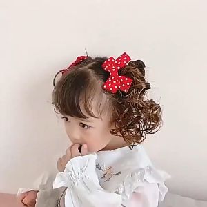 2Pcs/Set Little Girl Baby Wig Hairpin Children Bowknot Hair Clip Headwear Curly Wig Hair Accessories