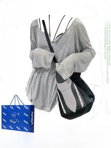 Laid-back Style Long Sleeve V-neck T-shirt Shoulder-baring Loose Fit Slimming Top for Women Spring Summer Grey Thin Sun Protection