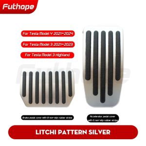 Futhope Car Foot Pedal Pads Covers For Tesla Model 3 Y Highland 2021-2024 Litchi grain anti Slip Accelerator Brake Rest Pedal