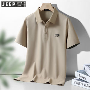 Jeep Pure Color Short Sleeve Polo Shirt Mens Summer Loose Fit Casual Cotton Eyelet Mesh Business Casual Top Fashion Urban Style