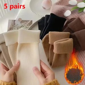 5 Pairs Snow Socks For Women Autumn Winter Socks With Fuzzy Thickened Warm Sleeping Floor Stockings Womens Solid Color Socks