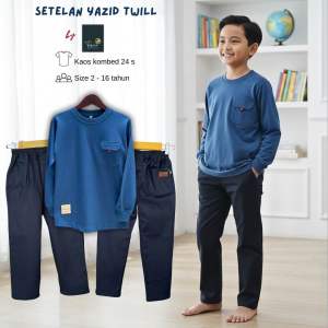 TABINA Setelan Kaos Anak Laki-Laki Lengan Panjang seri Yazid Twill usia 2 hingga 16 tahun Remaja