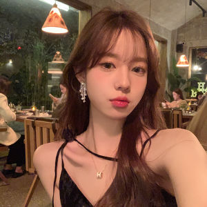 [Peach Tea] Beautiful Tassel Earrings for Women South Korea Online Influencer Refined Fancy Ear Clip Earrings