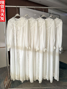 Le Rouge Vintage Lace Lantern Sleeve Sun Protection Outerwear Mist Veil Poem under the Moon Casual Long Sleeve Dress