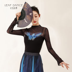 Leaf Fall Qing Wu Classic Dance Costume Printed Mesh Top Gradient Skirt Dance Practice Uniform Womens Sport Fitness Apparel