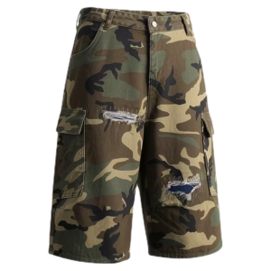 OUMULONG | American Street Cool Camo Ripped Cargo Straight Shorts Male