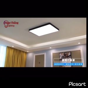 Đèn Mâm LED Ốp Trần Chữ Nhật Hiện Đại Trang Trí Phòng Khách Phòng Ngủ Led 3 Màu OP1249 Ngọc Thắng (Kèm remote)