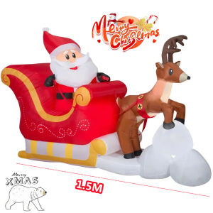 Christmas Inflatables Decoration Santa Claus Riding Sled Reindeer Built-in LED LightsFor Indoor Outdoor Garden Party Decoration
