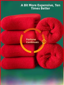 miiow | Red Woolen Mid-Calf Fleece Lined Thick Warm Couple Socks Cat Person Year Embroidered Wedding Celebration Cotton Wool Blend Socks