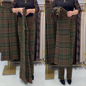 Womens Autumn and Winter Casual Pants Middle-Aged Plaid Straight-Leg Pants Loose Elastic Ladieswear Pants High Waist Elastic Waist with Pocket