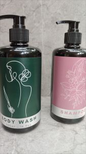 Botol Tempat Sabun Cair Shampoo Pump Dispenser Sabun Shampoo Aesthetic 500ml Motif Line Art