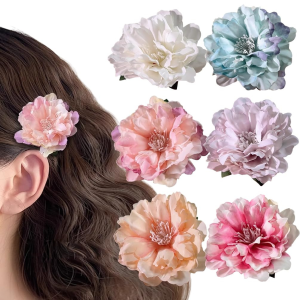 C.three Simulated Peony Hair Clip Ancient Style Flower Headdress Fresh Sweet Bangs Clip