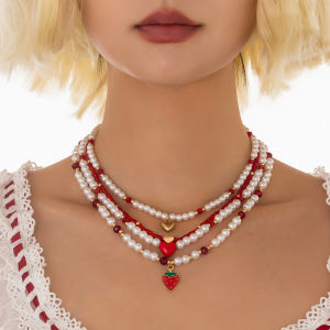 Bộ 4 Dây Chuyền Hạt Gạo Dâu Tây Pha Lê Giả Phong Cách Ngọt Ngào Dễ Thương Thời Trang Dây Chuyền Nhiều Lớp Trang Sức Phụ Kiện