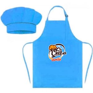 1 set topi koki anak + celemek anak logo sablon & bordir nama di topi