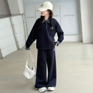 MPW | Trendy Korean Style Plaid POLO Shirt Wide Leg Pants Set For Girls Spring Autumn Fashionable Letter Print Outfit Kids Clothes