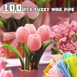 100pcs Colorful Plush Twisting Bar Iron Wire Sticks DIY Craft Educational Toys Handmade Material for DIY Craft Supplies