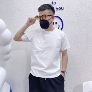 Mens Khaki White Pure Cotton Short Sleeve round Neck Solid Color T-Shirt Casual Base Layer Half Sleeve Thick Long Velvet Cotton