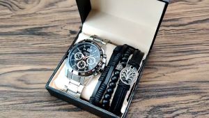 4Pcs Fashion Waterproof Digital Watch Bracelet For Men Luxury Time Male Waterproof Casual Men Quartz Watch Fashion Waterproof