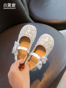 Princess Style Girls Leather Shoes Shiny Crystal Childrens Footwear Little Girl Autumn Fashion Diamond Girls Shoes Butterfly Knot