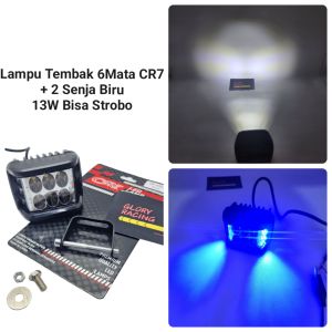 Lampu Tembak CR7 4353 6Mata Plus Senja Biru Bisa Strobo 13W