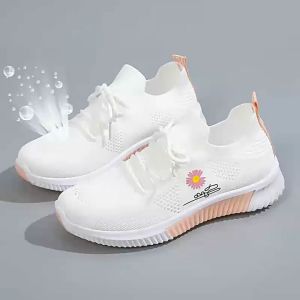 Korean version of small daisy white shoes flying weave womens shoes breathable casual sports shoes
