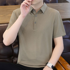 High-End Ice Silk Collared T-Shirt Short Sleeve Mens Fashionable Mature Stylish Youth Half Sleeve Polo Shirt Breathable Summer