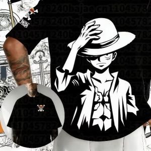 Bandai | 2026 Summer One Piece Vintage Cotton Print T-Shirt Monkey D. Luffy Straw Hat Skull Graphic Tee Adult Kids Top for Anime Fans