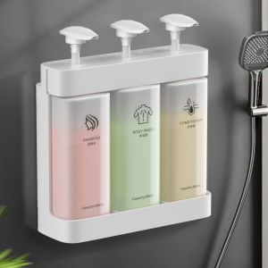 RA 3 Compartment Soap Dispenser Wall Mount No Drill Bathroom Shampoo Shower Gel Holder AR