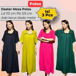 Paket Hemat Isi 4 Daster Moza polosan Kerut Dada Ld 115 Bahan Rayon Adem Panjang Semata Kaki Motif Viral Kekinian