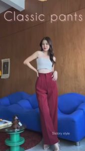 Acasey กางเกงขายาวผู้หญิง กระบอกใหญ่ ทรงClassic pants เอวสูงปรี๊ด (ผ้าลิลลี่ พรีเมียร์) ป้ายsis