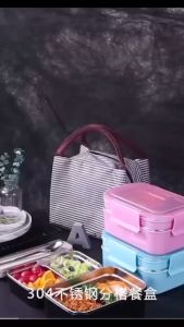 304 Stainless Steel 1200ml Lunch Box Double Deck with Dinnerware Set Bento Box Student Workers Lunch