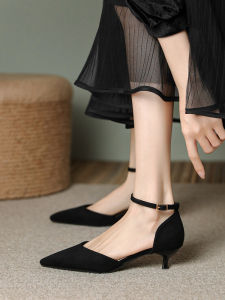 Womens Sweet Style Sandals Buckle Strap Pointed Toe Low Heel Rubber Sole Comfortable Slip-On Shoes for Spring Summer