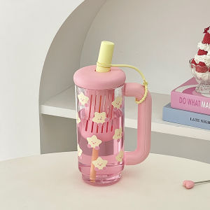 แก้วน้ำแบบมีสตรีท์ชู ความจุขนาดใหญ่ 1 ลิตร สำหรับใช้ในออฟฟิศ แก้วน้ำพลาสติกทนความร้อนสูง แก้วน้ำสำหรับผู้หญิงที่สวยงามและมีคุณภาพ