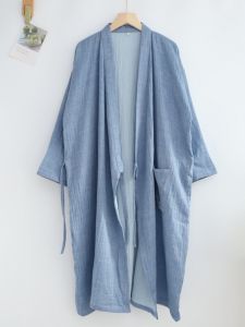 Pure Cotton Kimono Style Bathrobe Couples Matching Long Sleeve Loose Fit Robe for Men And Women Home Stay Guest House