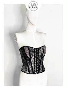Black silver traditional patterns Front open long Corset S.corset