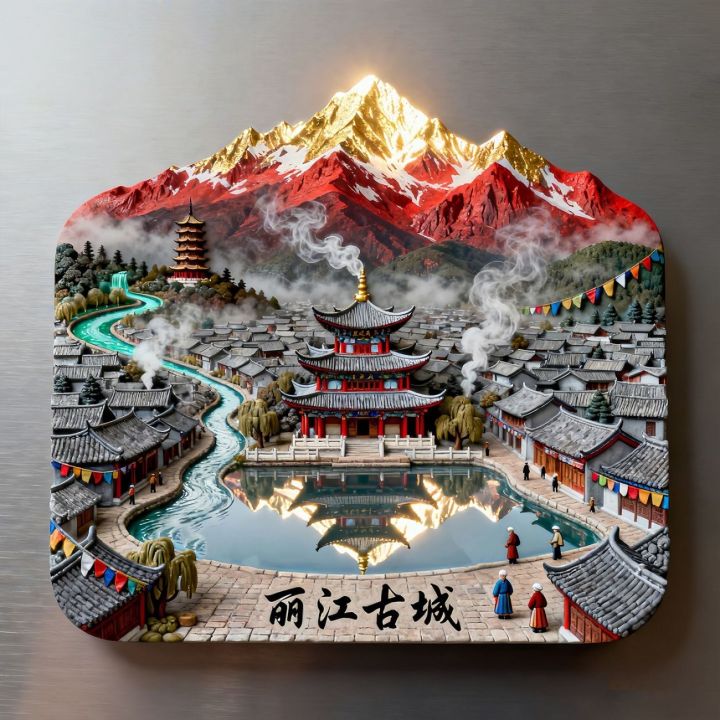 ของที่ระลึกที่ติดตู้เย็นโลหะจากจุดท่องเที่ยวที่มีชื่อเสียงของ Lijiang ...