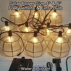 Capiz Lights Solar Power with Remote and Plug Type Free Extra Bulbs Outdoor and Indoor 10 pcs Size 4 and Size 6 Capiz ball Capiz Shell Capiz light Capiz Hanging Lights Capis